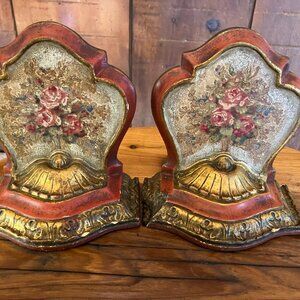Rare Vintage Borghese Floral Bookends – Ornate Gold Florentine Pair